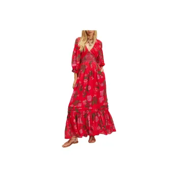 FREE PEOPLE Golden Hour Maxi Dress Long-Sleeved Dresses Women's Romance Combo