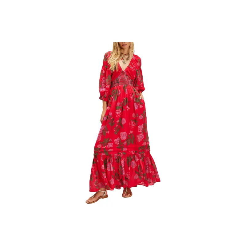FREE PEOPLE Golden Hour Maxi Dress Long-Sleeved Dresses Women's Romance Combo-0
