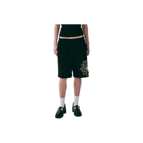 MARDI MERCREDI SS25 OVERSIZED SWEAT BERMUDA FLOWER_BLACK CREAM Casual Shorts Korean Style Women's Black Cream