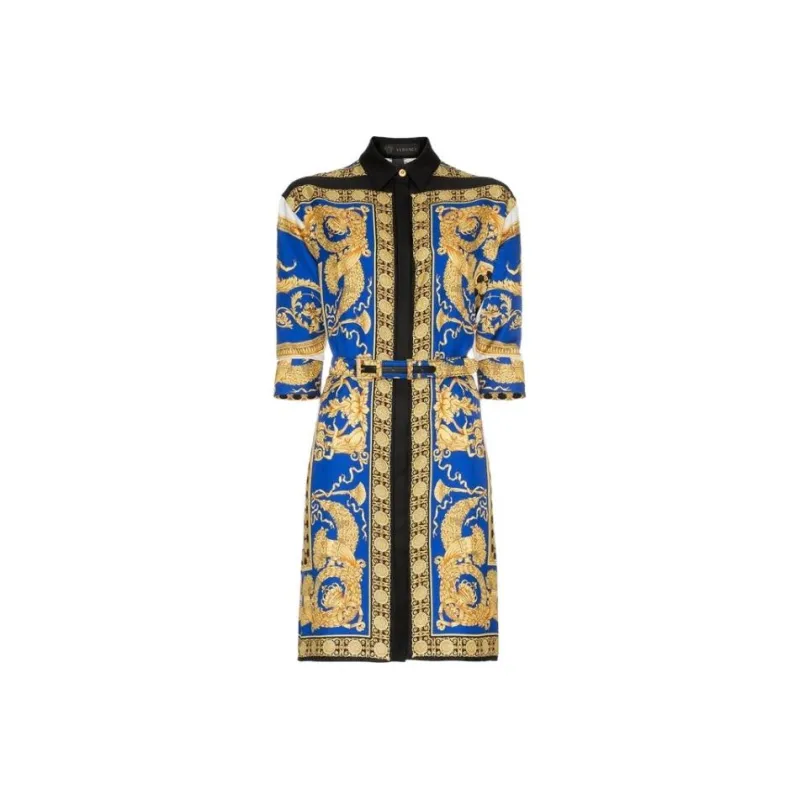 VERSACE Long Sleeved Dress Women's Blue-0