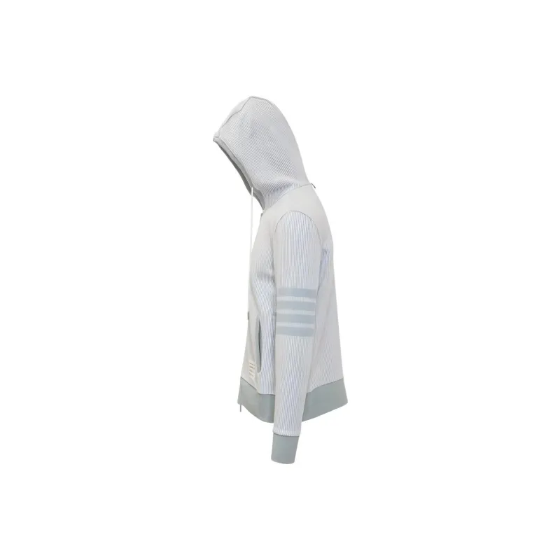 THOM BROWNE 4 Bar Striped Zip Up Drawstring Hoodie-2