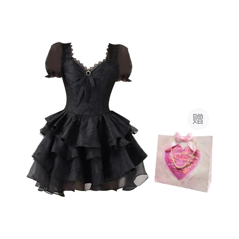 AINUOERMY Short Sleeved Dress Women's Black-5