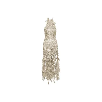 Oscar De La Renta Floral Bead-embellished Halterneck Gown