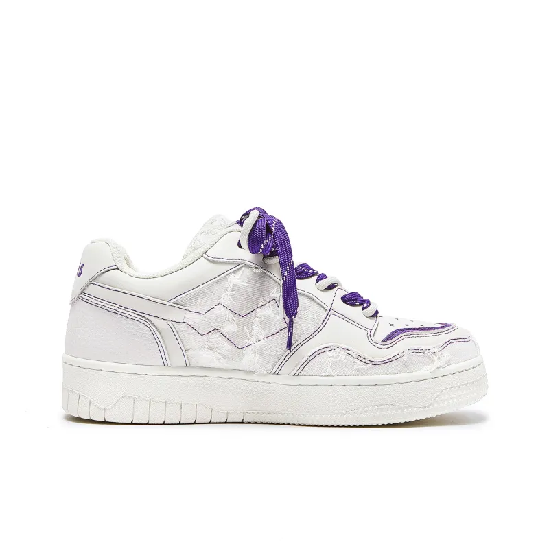 MQMS Anti Slip And Wear Resistant Height Increasing Low Top Skateboard Shoes Unisex White Purple-1