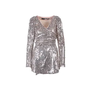 Rotate V-Neck Sequined Long Sleeved Dress