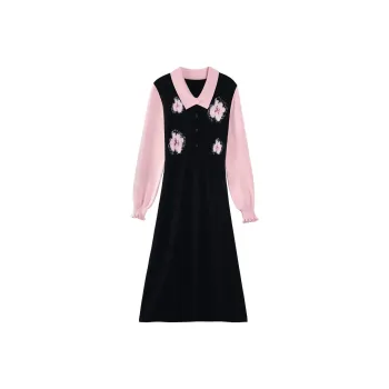 Alxnan Long Sleeved Dresses Women's Pink Black