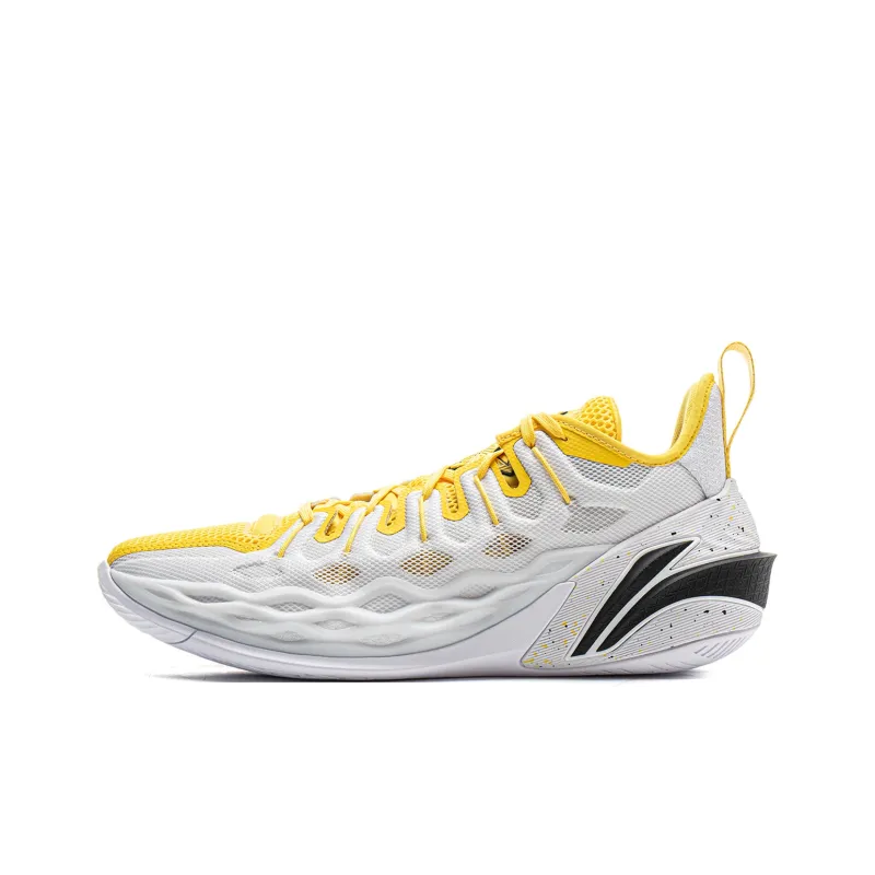 LiNing Buckets Shock Absorbers Slip Resistant Breathable Low Top Basketball Shoes Men's White Yellow-0