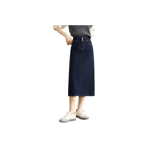 HIPPIEMISS Denim Long Skirts Women's Normal Washed Blue