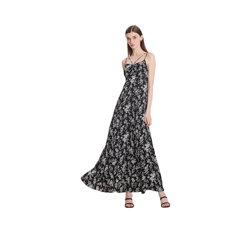 GOELIA Slip Dress Women's Black With Ecru Camellia Print-0