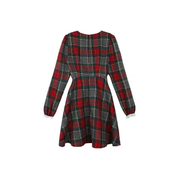 BSEVENI Long-Sleeved Dresses Women's Red Plaid