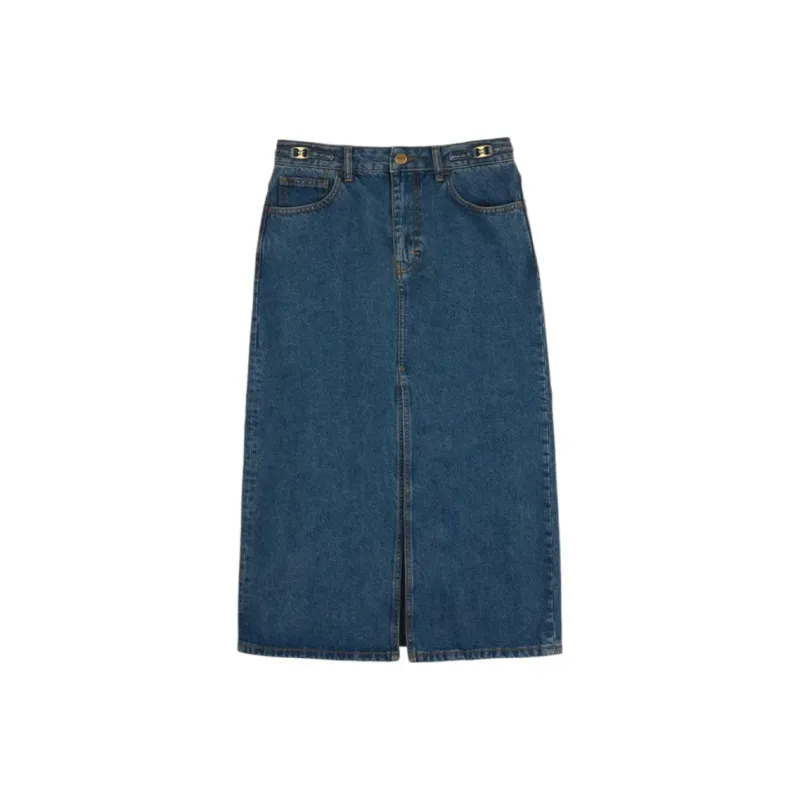 COACH FW24 Denim Long Skirt Women's Dark Blue-0