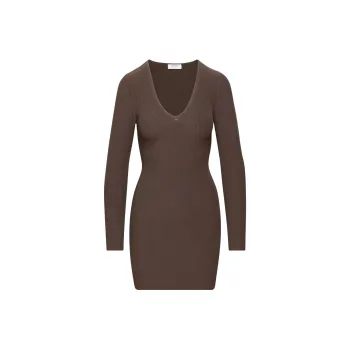 ARITZIA Babaton Sculpt Knit V-Neck Dress Long-Sleeved Dresses Women's Rich Mocha Brown