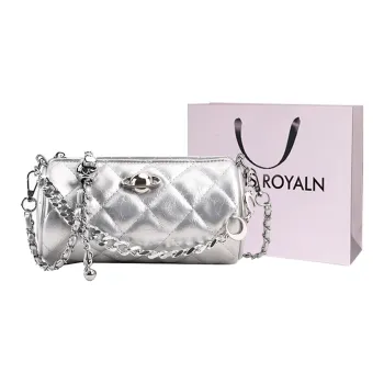 LOUIS ROYALN PU Cylinder Bag, Shoulder Bag, Crossbody Bag Women's Black/White/Silver