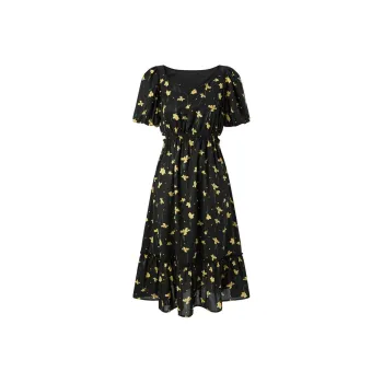 PEACEBIRD Short Sleeved Dress Women's Black Pattern