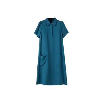 Late White Short Sleeved Dress Women's Peacock Blue