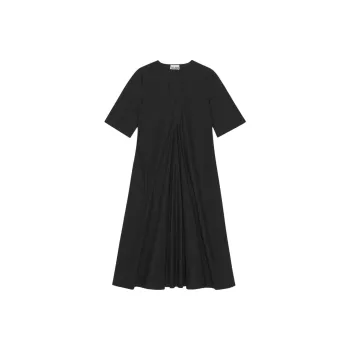 GANNI Exclusive Black Cotton Poplin Maxi Dress Short-Sleeved Dresses Women's Black