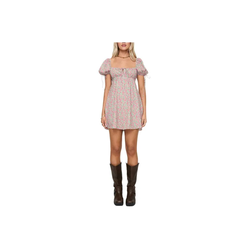 PRINCESS POLLY LARSSON MINI DRESS Short-Sleeved Dresses Women's Pink Floral-0