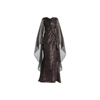 Talbot Runhof Metallic Draped Maxi Dress