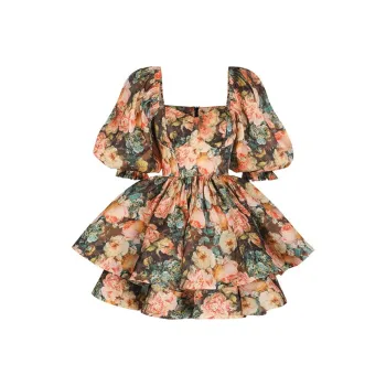 Selkie Collection FW23 Short Sleeved Dresses Women's Black Night Rose Water Painting Print