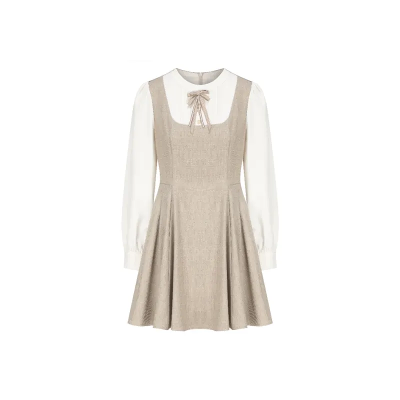 Incolore Long-Sleeved Dresses Women's Milk Tea Stuffed Apricot-0