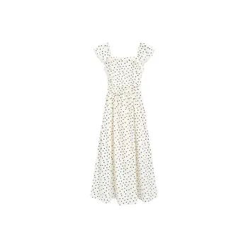 Qiuerle Short Sleeved Dress Women's White Polka Dot