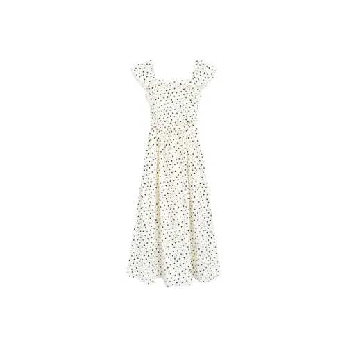 Qiuerle Short Sleeved Dress Women's White Polka Dot