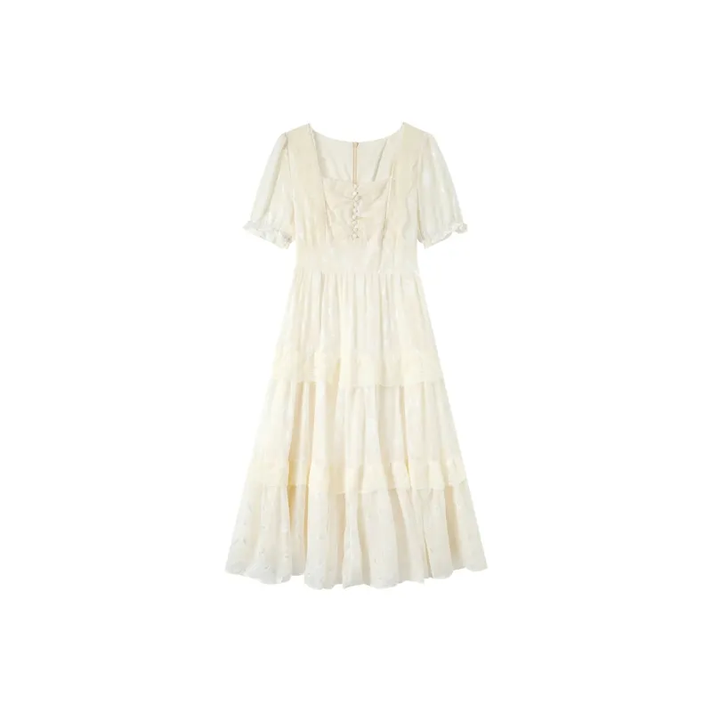 ZCDECO Short Sleeved Dress Women's Apricot-0