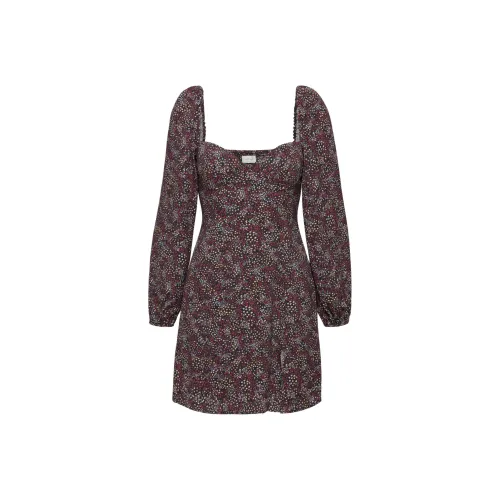 ARITZIA Wilfred Novella Dress Long-Sleeved Dresses Women's Black Wine Red/Black Base Burgundy