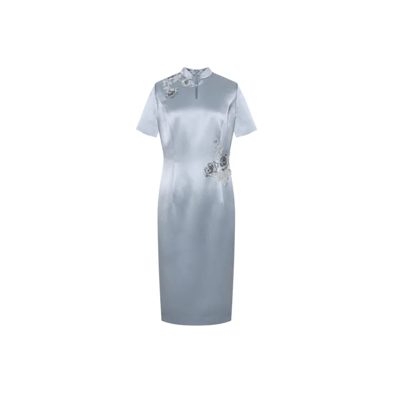 BBLLUUEE Short Sleeved Dress Women's Light Aqua Blue-0
