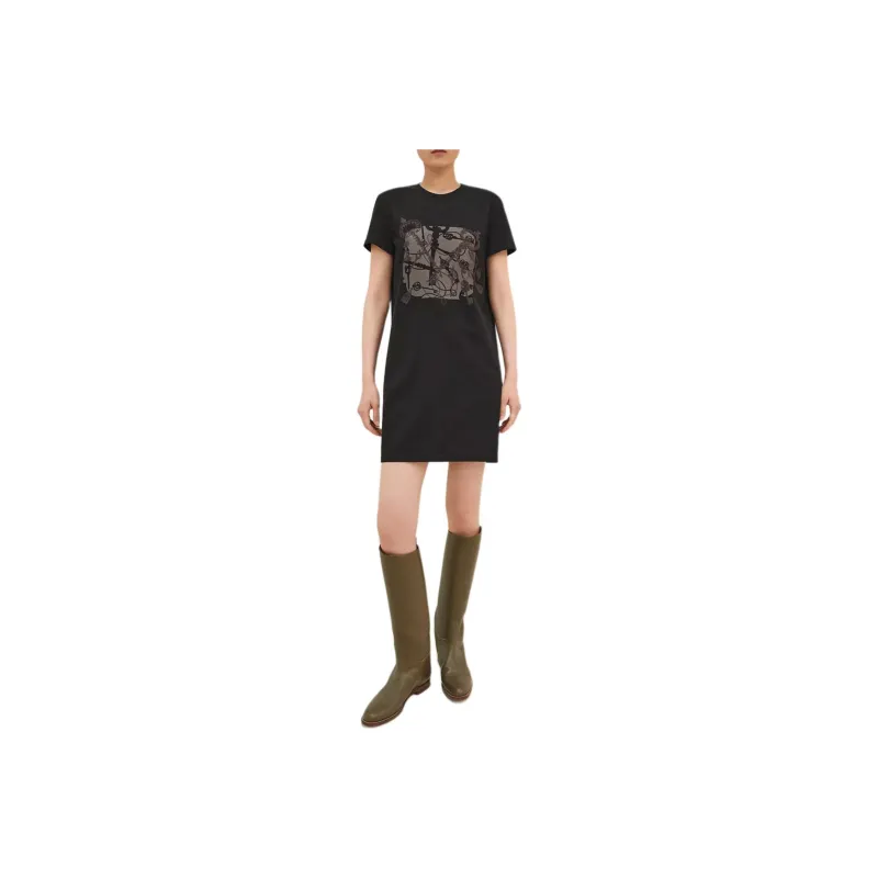 HERMES Short Sleeved Dress Women's Black-0