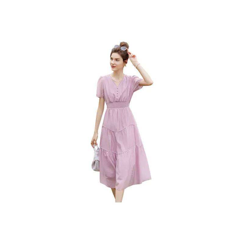 TOUCH Short Sleeved Dress Women's Pink Purple-0