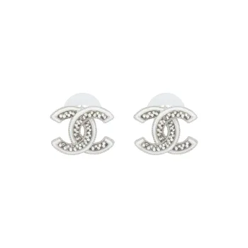 CHANEL Metal Stud Earrings Women's Silver