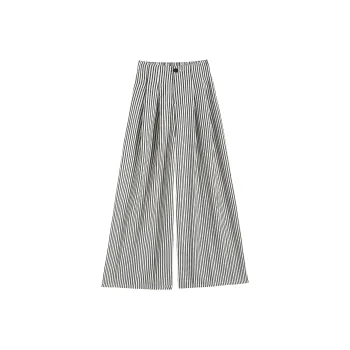 Ning Cai Yuer Casual Pants Women's Black White Stripes