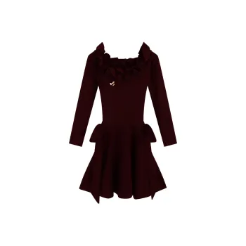 PZGE Long Sleeved Dresses Women's Burgundy