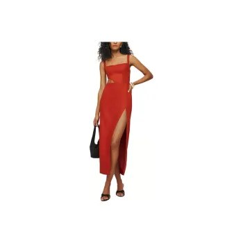 REFORMATION Satori Linen Dress Slip Dresses Women's Blood Orange Color