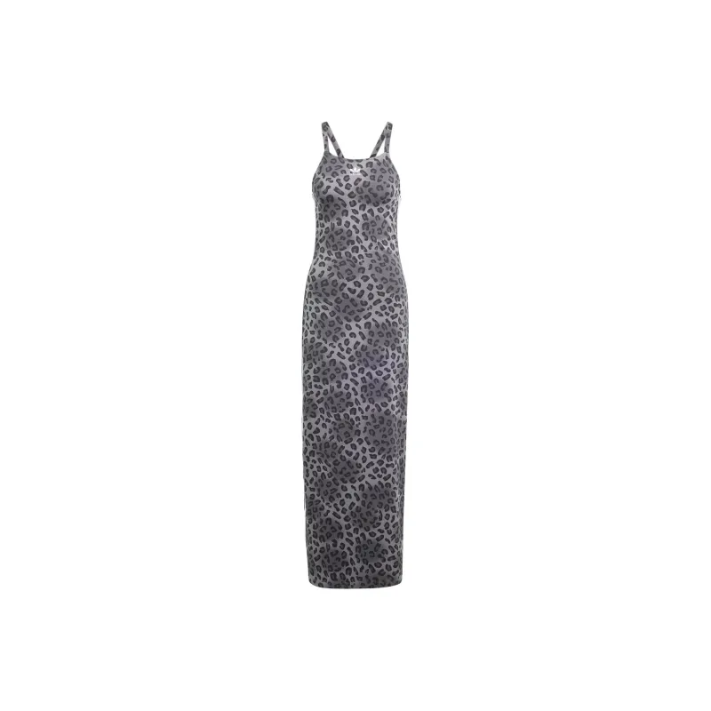 Adidas Originals Leopard Luxe 3-Stripes Maxi Dress Slip Dresses Women's Black-0