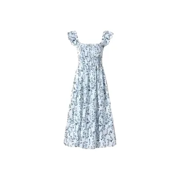DOKZB Short Sleeved Dress Women's Light Blue Floral