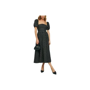 REFORMATION Marella Linen Dress Short-Sleeved Dresses Women's Black