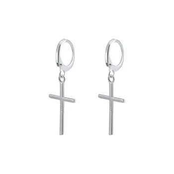PUENTE 925 Sterling Silver Cross Hoop Earrings Men's