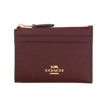 COACH Skinny Id Case Embossed Leather Card Holder Mini Unisex Brown