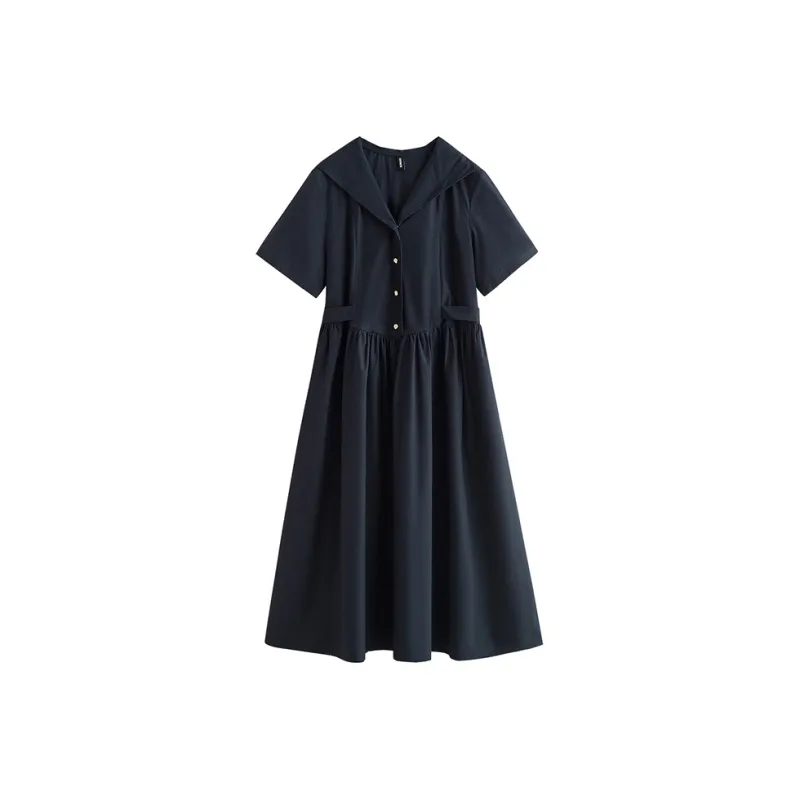 Initial Language Short Sleeved Dresses Women's-0