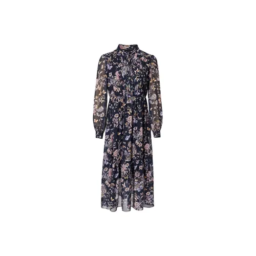 Hopeshow Long Sleeved Dress Women's Black With Pink Floral