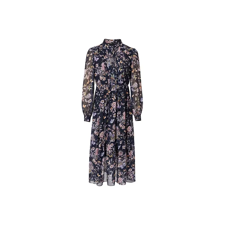 Hopeshow Long Sleeved Dress Women's Black Sole Pink Floral-0