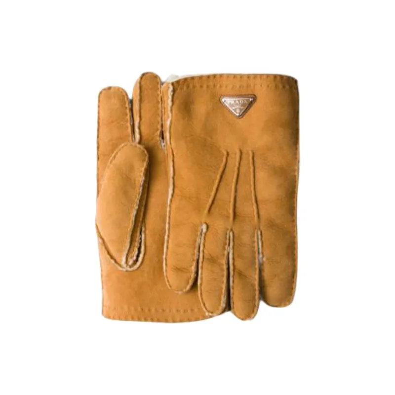 PRADA Sheepskin Knit Gloves Unisex Yellow-0