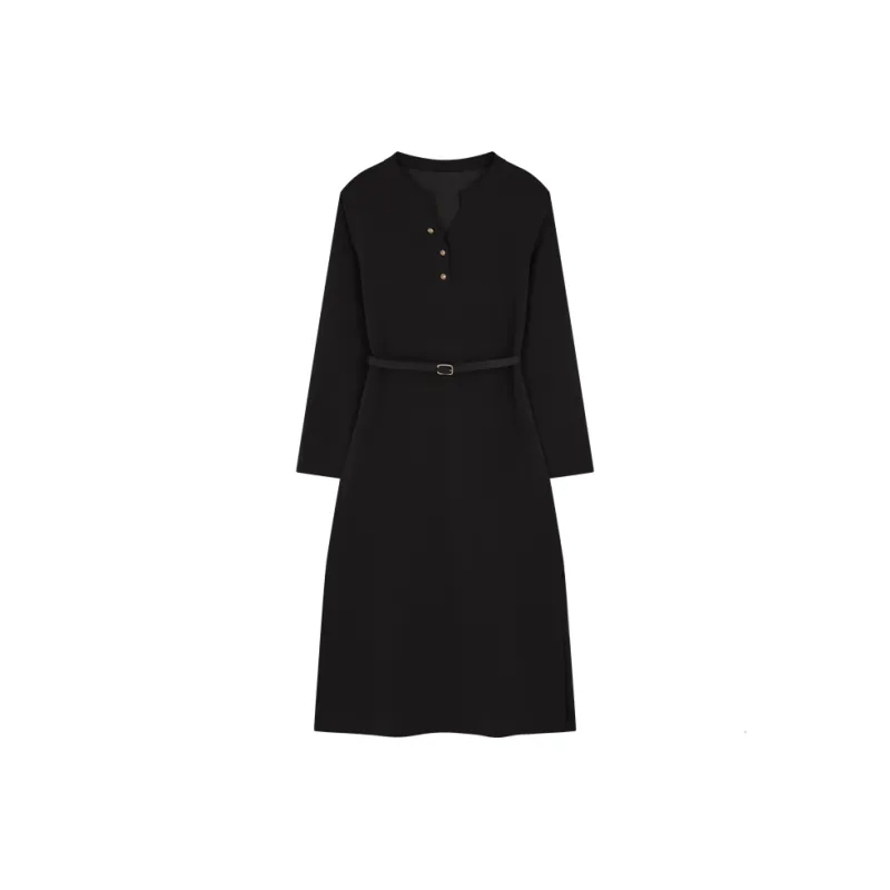 Mo Han Yi Mei Long Sleeved Dress Women's Black-0