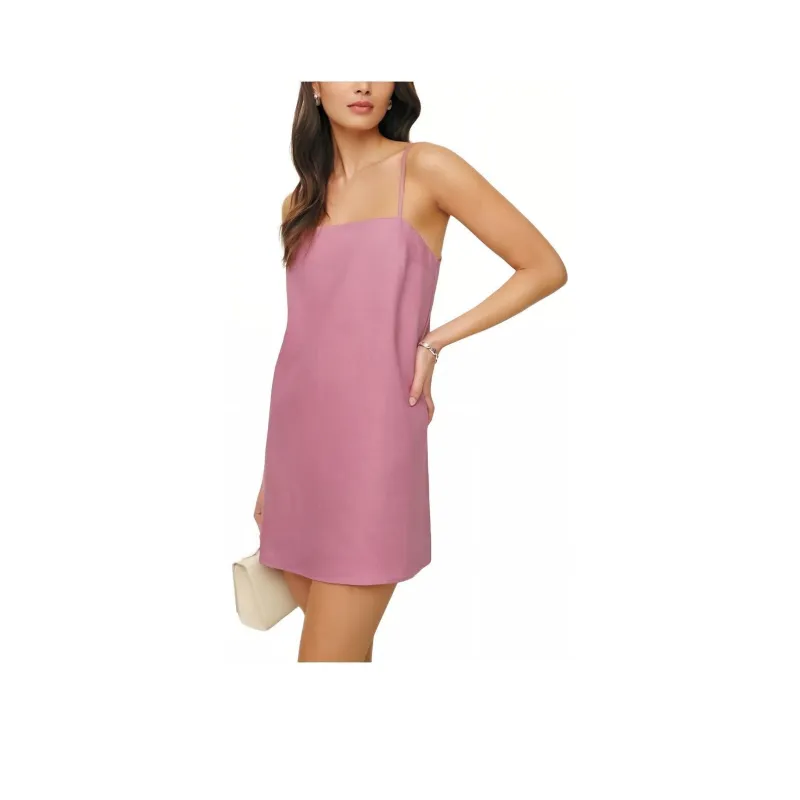 REFORMATION Aubree Linen Dress Slip Dresses Women's Rose-0