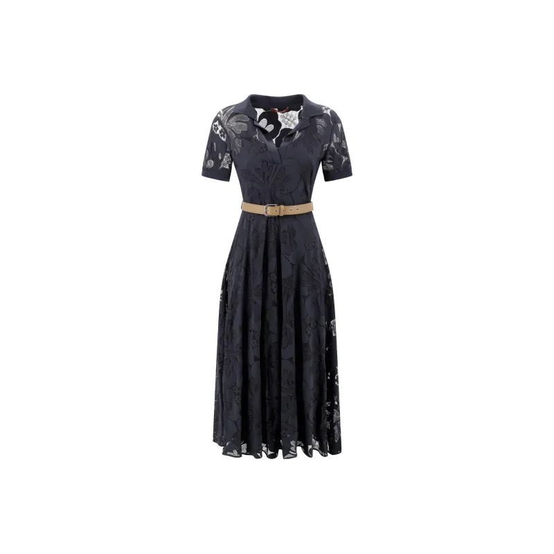 MaxMara Studio Lace Detailed Belted Dress-0