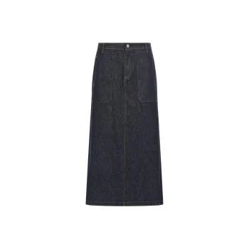 THEORY Back Slit Denim Midi Skirt