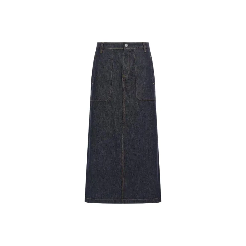 THEORY Back Slit Denim Midi Skirt-0