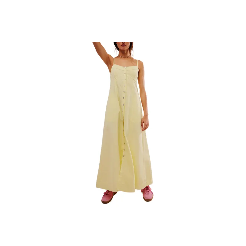 FREE PEOPLE Just Jill Maxi Dress Slip Dresses Women's Yellow/Yellow-0